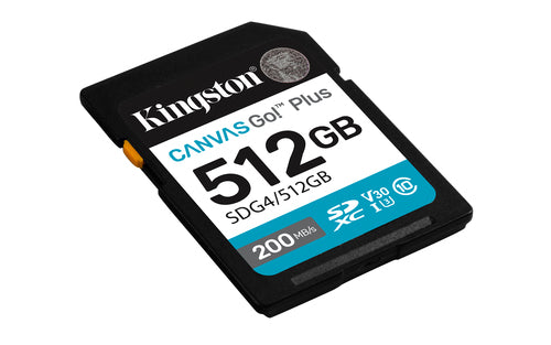 Memoria SDXC Kingston Canvas Go Plus, 512GB, 4k, Velocidad 200 MB/s, Clase 10
