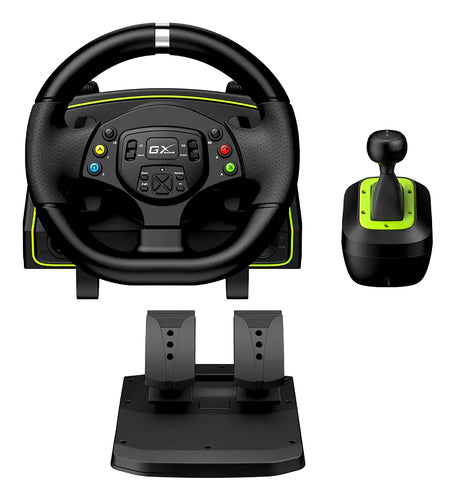 Volante con pedales y palanca Genius SpeedMaster X2, Vibracion, Usb, Negro