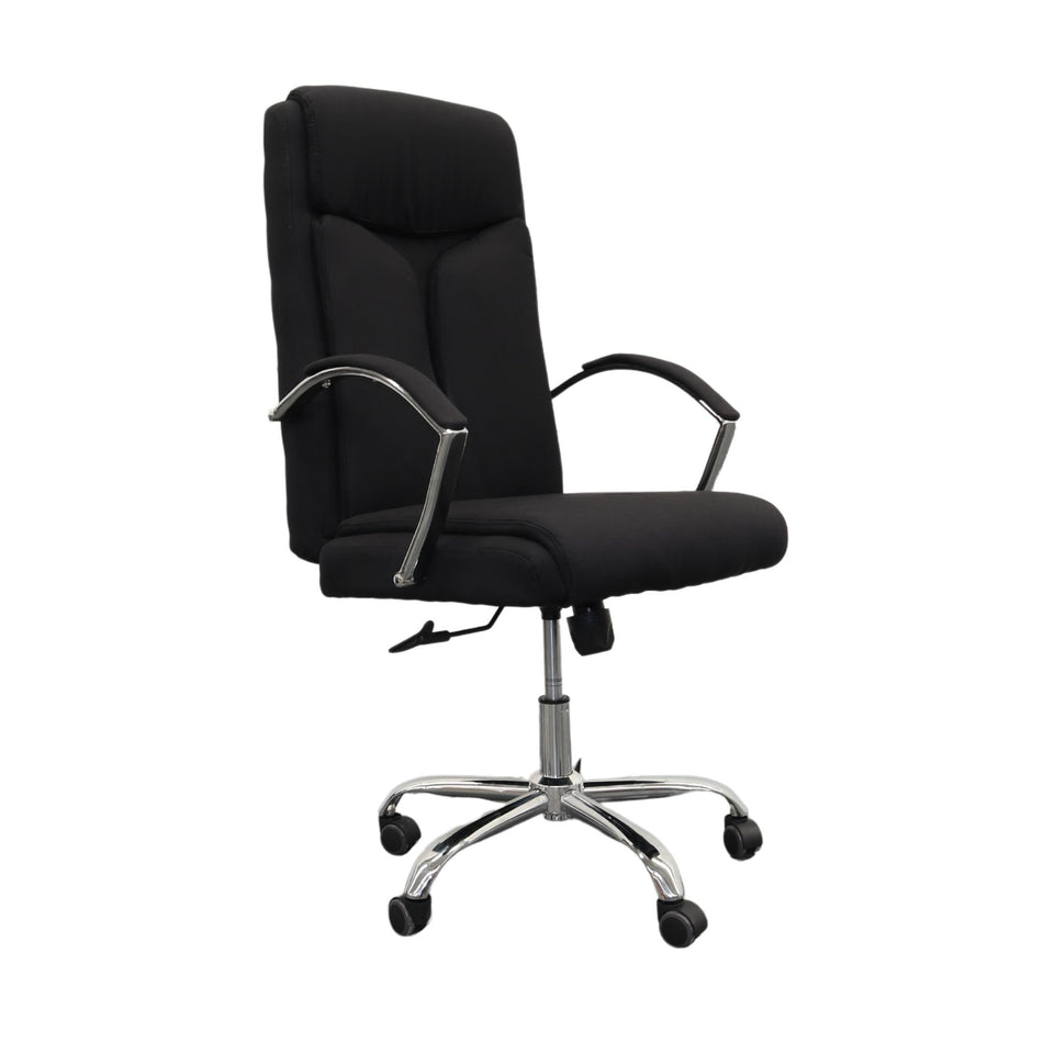 Silla Gerencial Negra modelo VEGA, Piston de Altura Ajustable, Reposa Brazos, Base Metalica, 5 Llantas