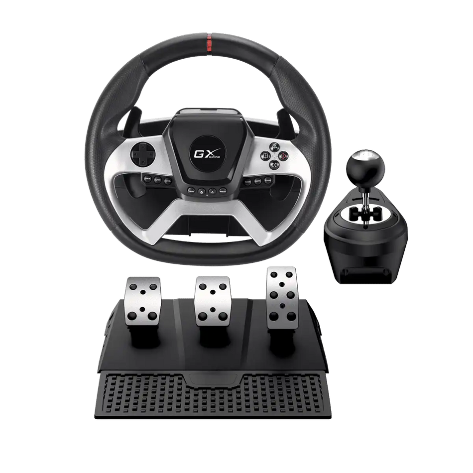 Volante Con Pedales Y palanca De 6 Velocidades Genius GX GAMING SPEED MASTER X5 FF, USB-C, PC/PS4/Xbox One, Negro