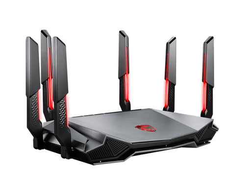 Ruteador Inalambrico MSI RADIX AXE6600 WIFI 6E, 6x antenas, 4x LAN, Triple Banda, RGB, Negro/Rojo