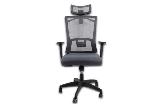 Silla gerencial MODAMOB KIOTO, gris/negro, reposabrazos, 5 llantas, piston de altura, perchero en cabecera