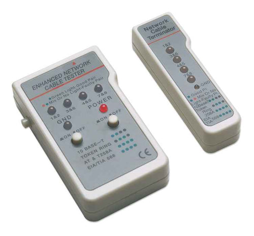 Probador de cable Intellinet RJ-45/RJ-11/UTP/STP/FTP, 4 LEDs, Beige