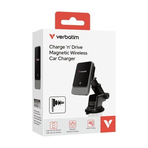 Cargador Magnetico De Coche Verbatim, Inalambrico, USB, 7.5W iphone, 15W Android, Negro