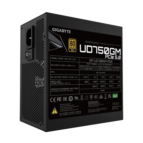 Fuente de Poder Gigabyte 80 PLUS GOLD, 750W, ATX, Modular, 24-pin ATX, Negro