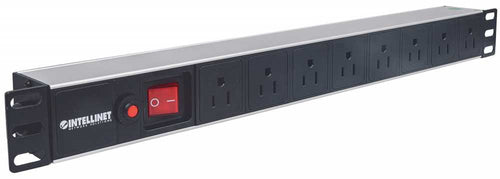 Barra multicontactos Intellinet (PDU), para montaje en 1U de rack 19Pulg., 8 contactos, aluminio, negro