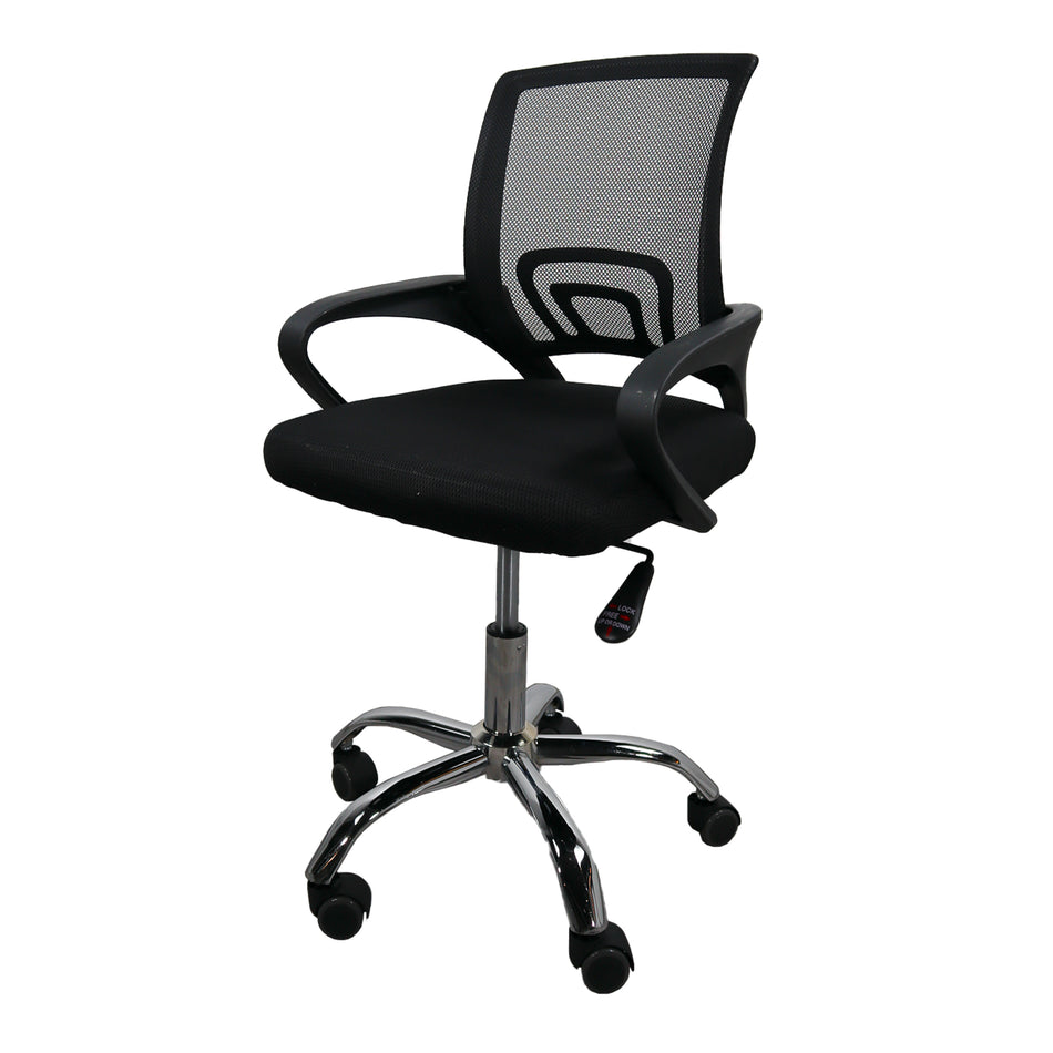 Silla MODAMOB modelo EVEREST, color negro, respaldo de malla, reposa brazos, piston de altura, base metalica