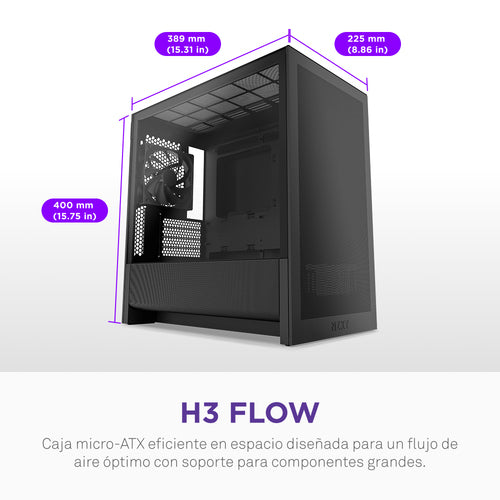 Gabinete NZXT H3 Flow Midi Tower, Micro-ATX, Mini-ITX, Vent. 1x120 mm, Negro