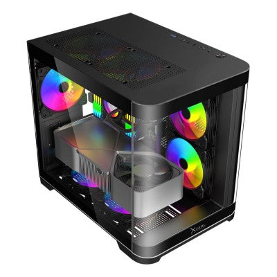 Gabinete Gamer XZEAL XZC1, M-ITX, 3 Ventiladores, Panel Curvo, color negro