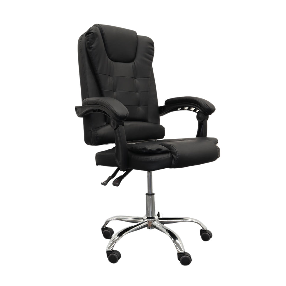 Silla Gerencial Negra modalo DRACO, Reposabrazos, Altura Ajustable, Base Metalica, Piel Sintetica, 5 Llantas