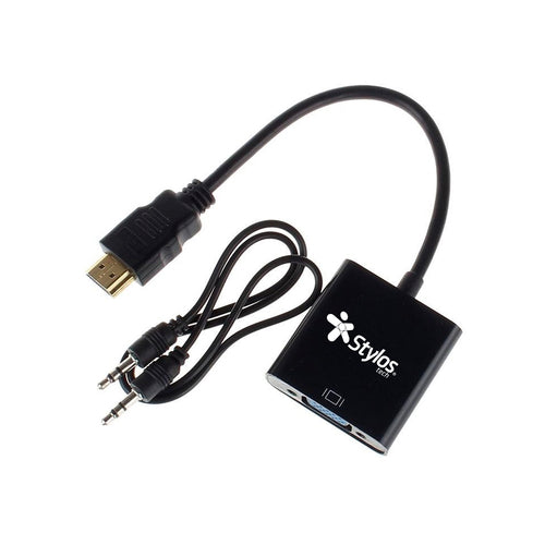 Adaptador de video Stylos HDMI a VGA con Audio 3.5mm, 4K, Negro