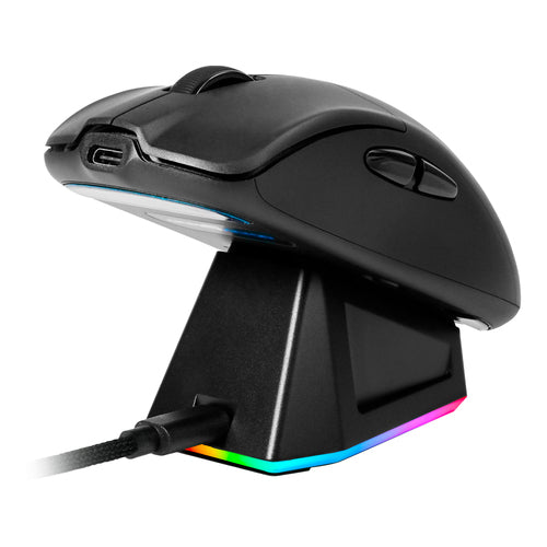 Mouse Game Factor MOW800, Inalambrico, Base Magnetica De Carga RGB, 25000 DPI, Negro