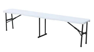 Banca plegable MODAMOB, largo 1.83mts, ancho 28cm, alto 43.5cm, tubo grosor 22mm, color blanco