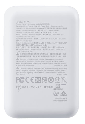 Power Bank ADATA C100 10000 mAh, USB, Blanco