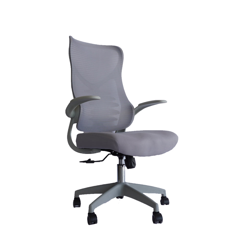 Silla de Oficina MODAMOB modelo Ash, respaldo de malla, piston de gas C3 120Kg, reposabrazos, soporte lumbar, color gris.