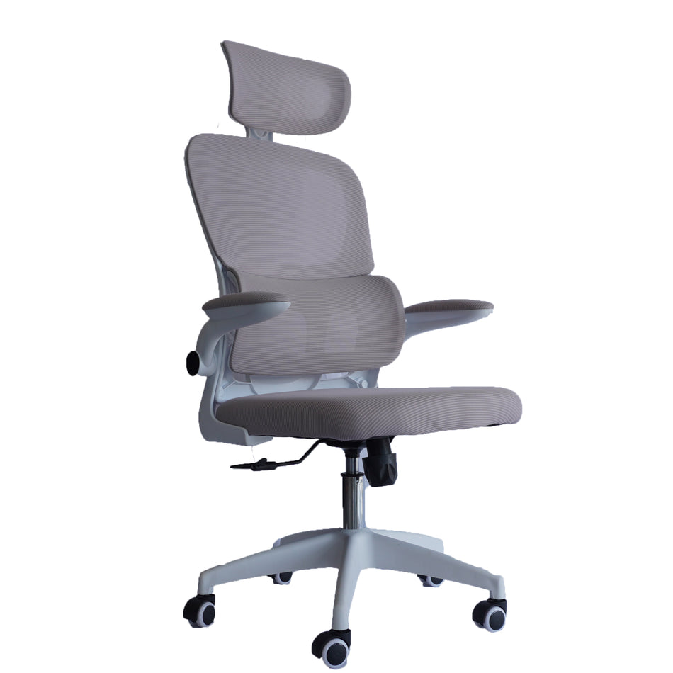 Silla Gerencial MODAMOB modelo Polar, Respaldo y Cabecera De Malla, Piston De Gas C3 120Kg, Reposabrazos, Soporte Lumbar, Color Gris