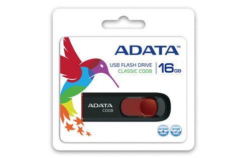 MEMORIA USB ADATA 16GB CLASSIC C008 ROJO/NEGRO