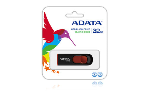 Memoria usb ADATA 32GB C008, Deslizable, Color Negro/Rojo