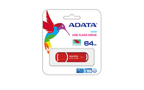 Memoria usb ADATA 64GB DashDrive UV150, 64GB, 3.0, Factor de forma Tapa, Color Rojo