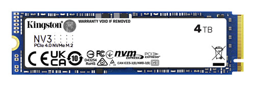 SSD Kingston NV3, NVMe, 4TB, M.2, PCI Express 4.0, 5000 MB/s Escritura, 6000 MB/s Lectura
