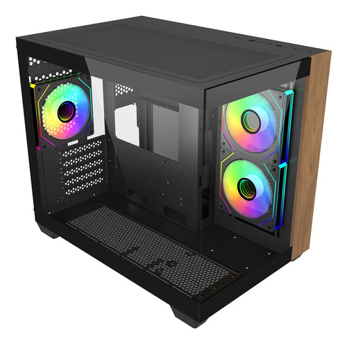 Gabinete Cooler Master Elite 481 Wood Mini Tower, M-ATX, ATX, 3 ventiladores, Negro