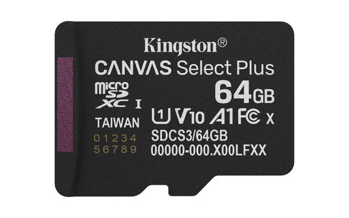 Memoria SD Kingston 64GB, Technology Canvas Select Plus Gen3, Velocidad 100 MB/s, Clase 10