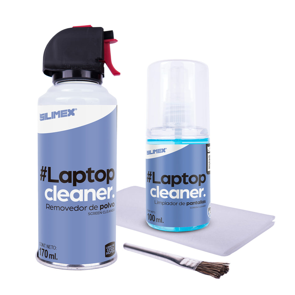 Kit Limpiador Silimex para Laptop, incluye Removedor de polvo, Limpiador de pantallas, Microfibra y cepillo