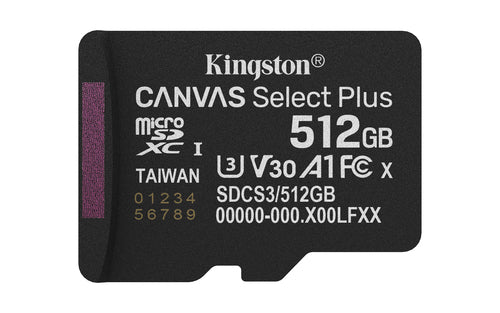 Memoria SD Kingston 512GB, Technology Canvas Select Plus Gen3, Velocidad 150 MB/s, Clase 10