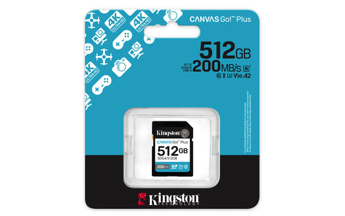 Memoria SDXC Kingston Canvas Go Plus, 512GB, 4k, Velocidad 200 MB/s, Clase 10
