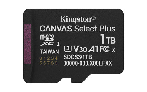 Memoria Micro SD Kingston 1TB, Technology Canvas Select Plus Gen3, Velocidad 150 MB/s, Clase 10