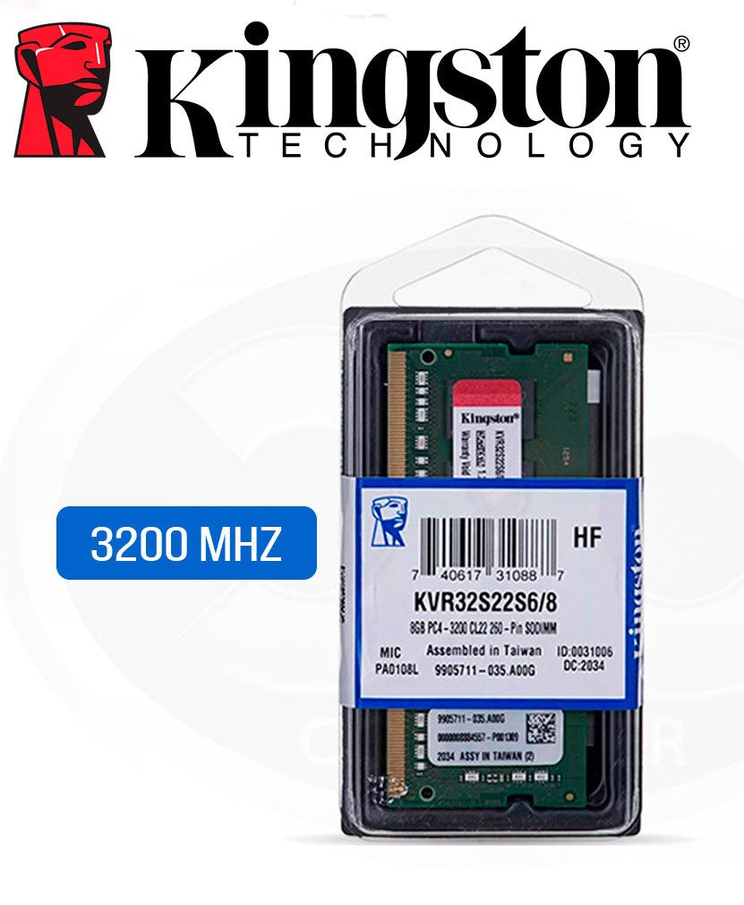 Memoria Ram SO-DIMM Kingston, 8GB DDR4, 3200 MHz, 260-pin