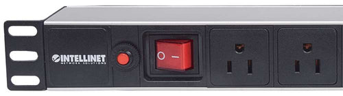 Barra multicontactos Intellinet (PDU), para montaje en 1U de rack 19Pulg., 8 contactos, aluminio, negro
