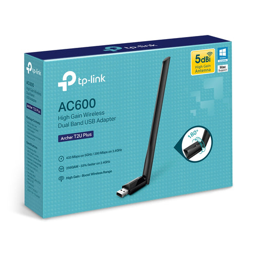 Adaptador de Red TP-Link USB Archer T2U Plus, Inalambrico, WLAN, 600Mbit/s, 2.4/5GHz