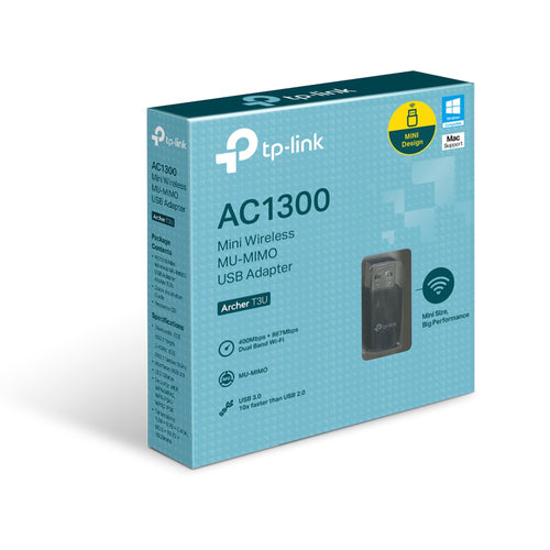 Adaptador de RED TP-LINK USB3.0 AC1300 Mini 5GHz/2.4GHz a 867Mbps/400Mbps Soporta 64/128 bit WEP WPA/WPA2
