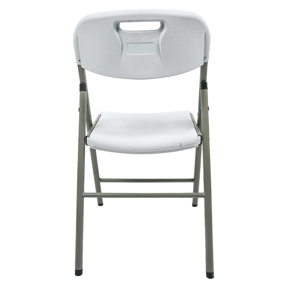 Silla Blanca Plegable Reforzada MODAMOB, 52cm largo, 47.5cm ancho, 85cm alto, diametro tubo 25mm