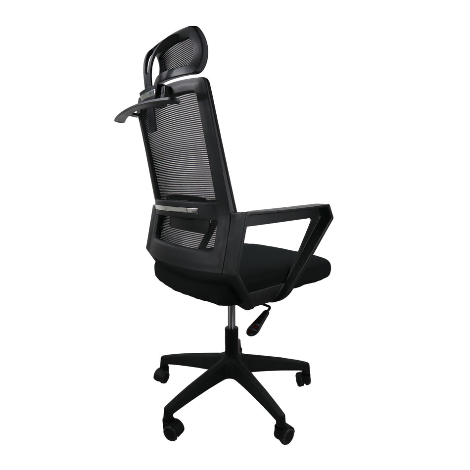 Silla gerencial MODAMOB IRIS, respaldo y cabecera de malla, piston de altura, reposabrazos, soporte espalda