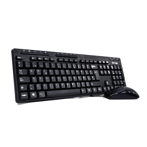 Kit Teclado Multimedia y Mouse VORAGO, mouse Optico 1000 KM-104, Usb, Negro