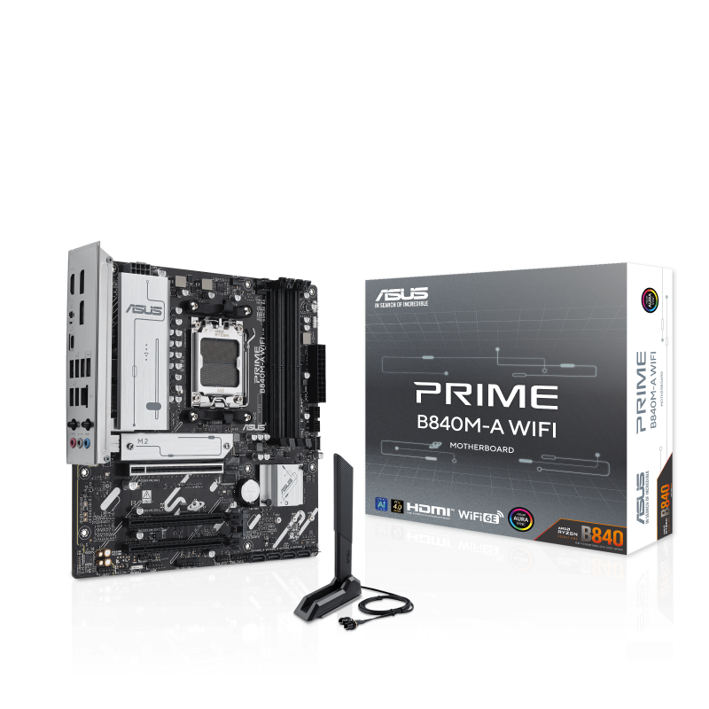 Tarjeta Madre Asus PRIME B840M-A WIFI, AM5, M-ATX, PCIe 4.0 Ready, Wi-Fi 6E, DDR5, 2.5Gb Ethernet, Aura Sync